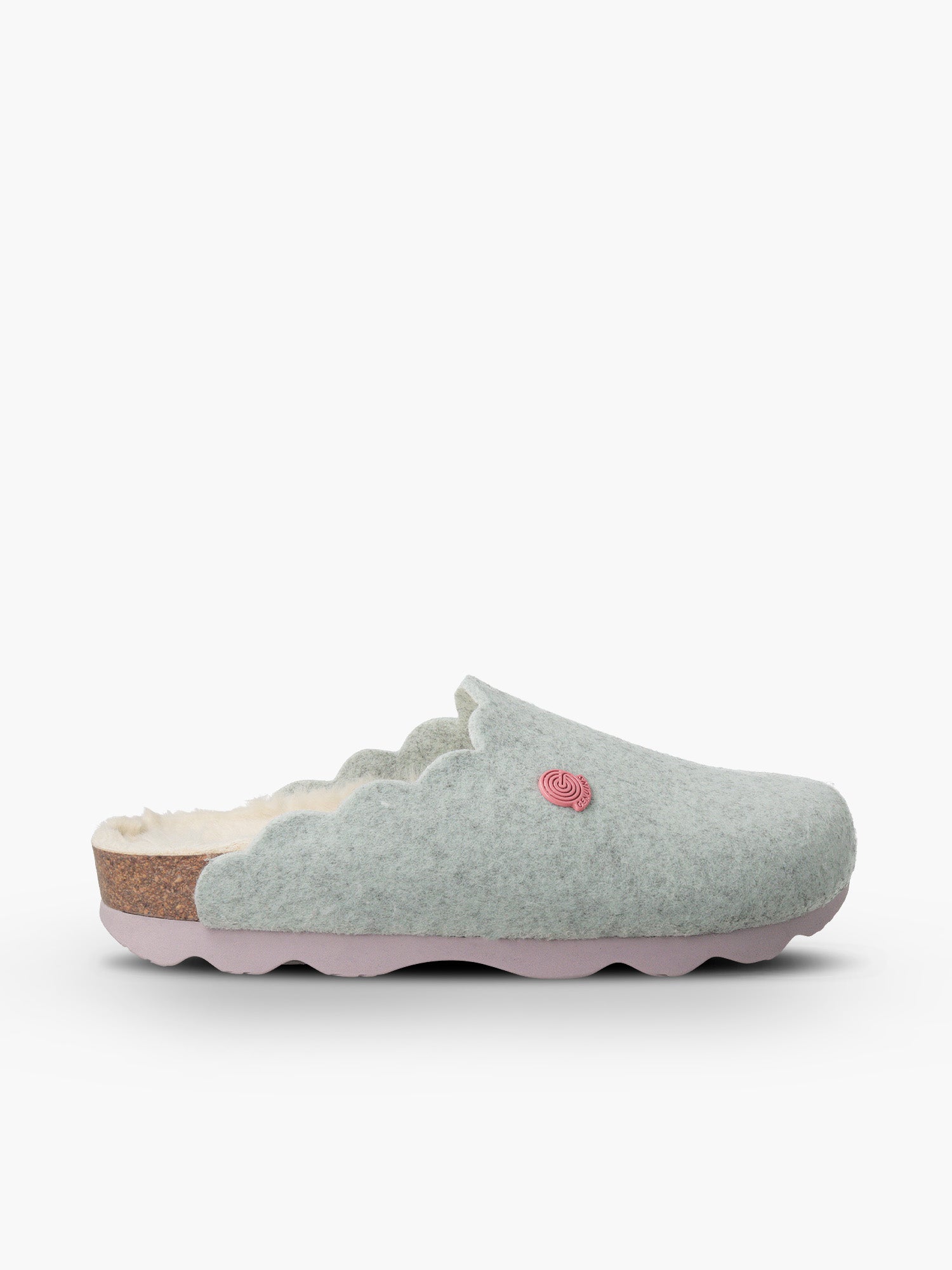 Zueco Genuins de estar por casa vegano en colores azul pastel aqua y rosa palo, con planta forrada en pelo sintetico, calentito para los pies más frios
